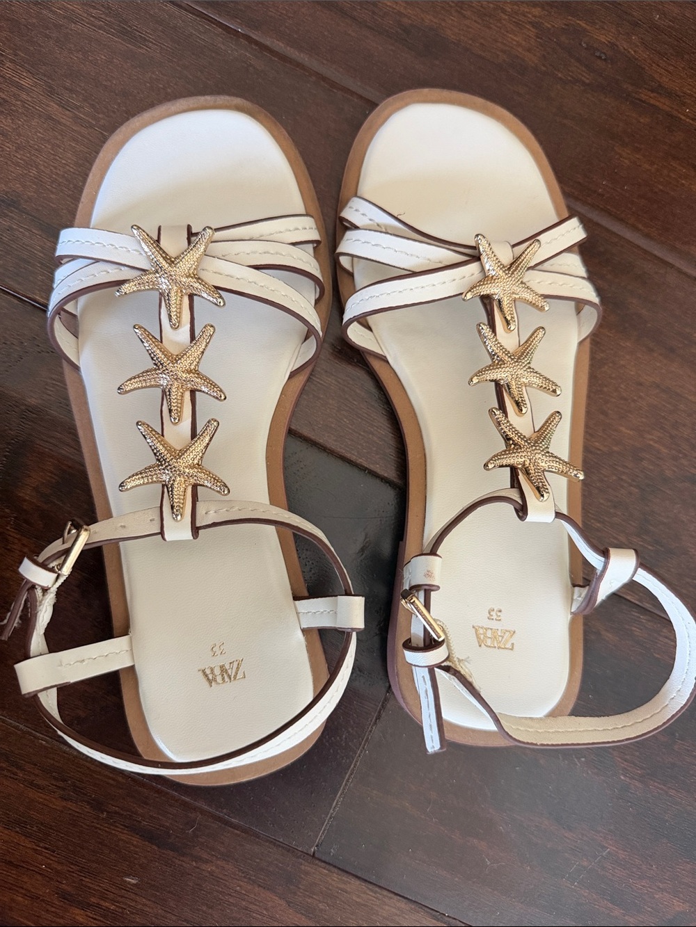 Zara White Sandals with Gold Starfish Embellishments